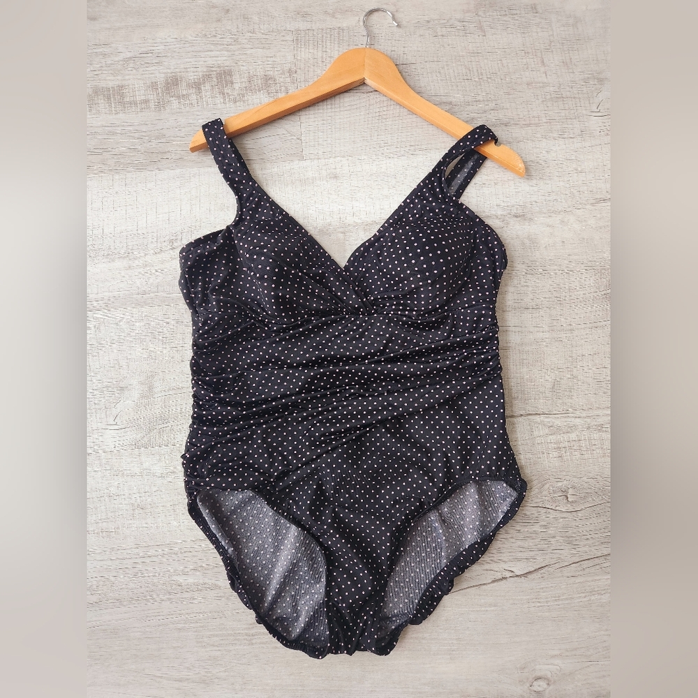 Miraclesuit Black  Pink Polka Dot One Piece Swimsuit Size 16